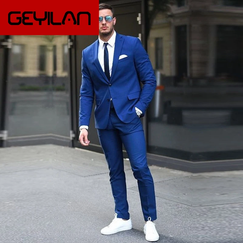 

Custom made Two Buttons Royal Blue Men Suit 2020 Fashion Design Business Mens Tuxedo Skinny Style Men Prom Suits (Jacket+Pants)