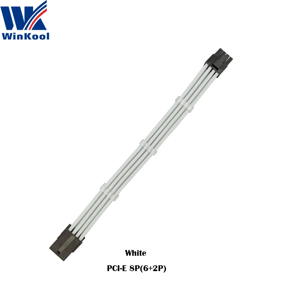 Power Cable Extension WinKool PCI-E 8PIN 18AWG Pure Color Male to Female Sleeve extension power cable inbuilt Cable Combs Multi Color Options