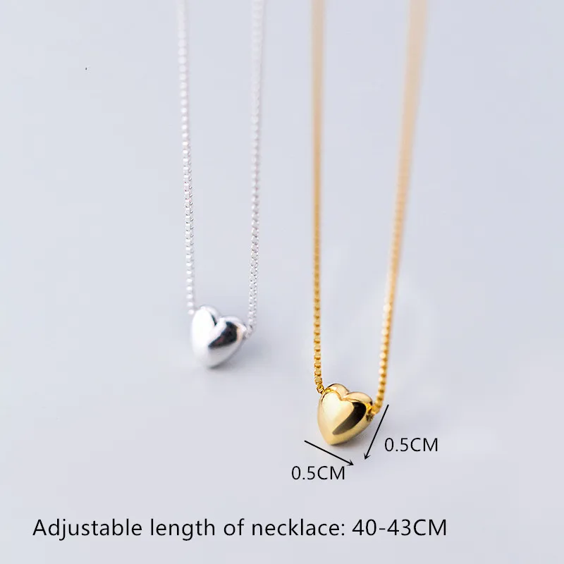 WANTME Real 100% 925 Sterling Silver Minimalist Glossy Mini Love Heart Pendant Necklace for Women Office Party Jewelry Teen Gift