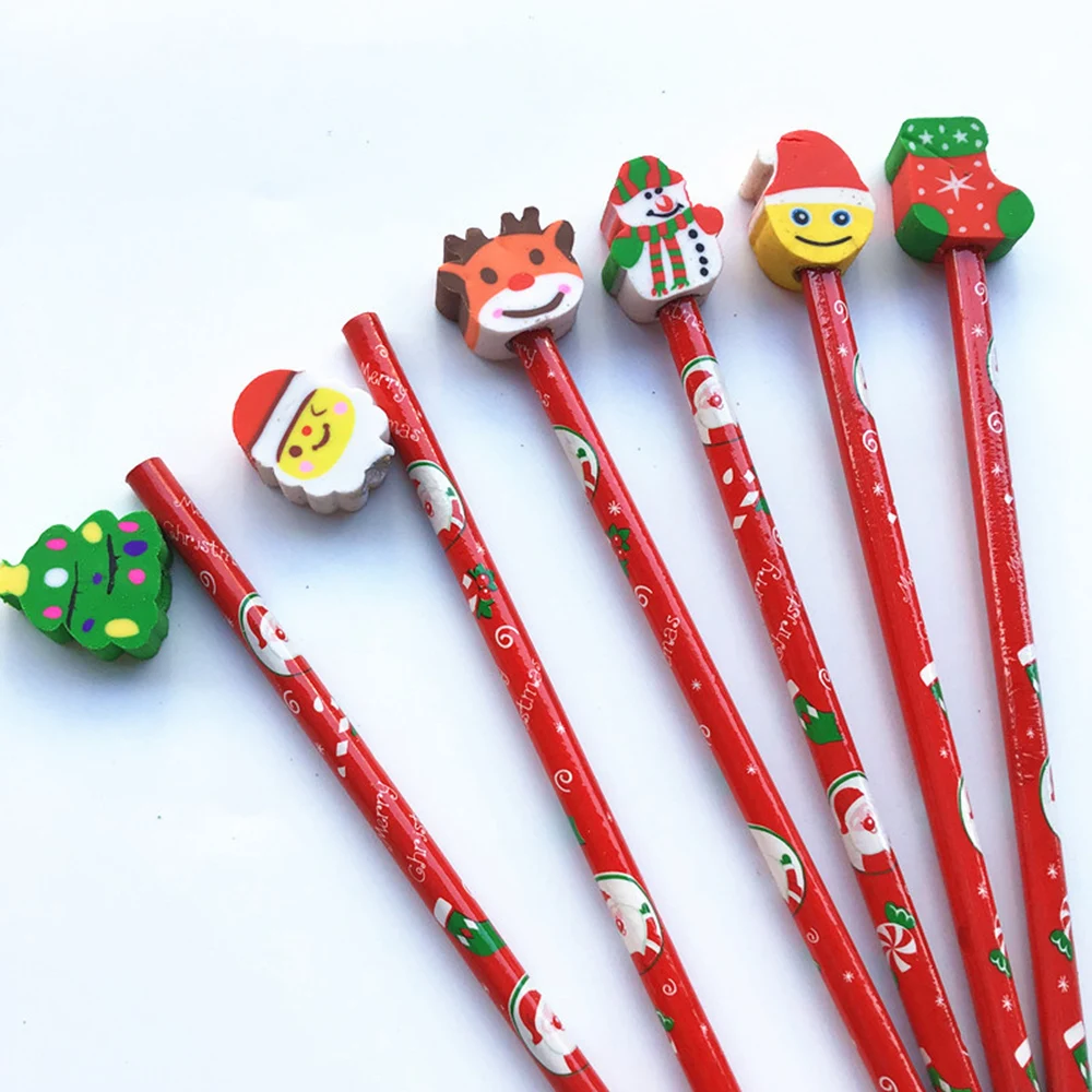 3 шт./лот, кавайные рождественские деревянные карандаши с ластиком, Канцелярский набор, подарок для детей, рекламная ручка для письма, школьные офисные принадлежности