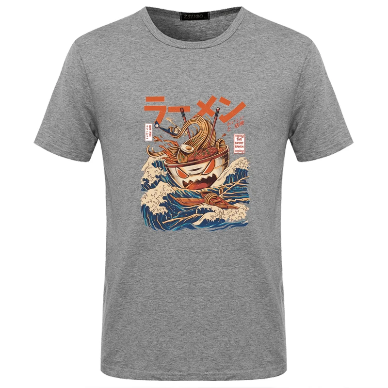 Grey Harajuku Great Ra Мужская футболка с героями мультфильмов Kanagawa Мужская и Женская Хип-Хоп футболка с коротким рукавом Японская уличная одежда футболка S5MC45 - Цвет: Grey