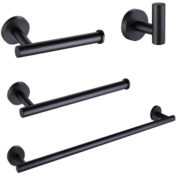 

304 Stainless Steel 4 Piece Bathroom Hardware Accessories Set Black Round Wall Mounted 23.6 Inch Towel Bar Towel Holder