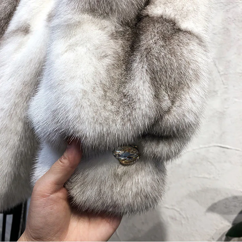 Зимнее пальто женское натуральный мех норки пальто для женщин с большим серебряным лисьим меховым воротником Роскошная брендовая тонкая женская шуба из натуральной норки