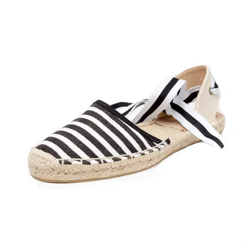 

2019 hemp rope flat shoes straw stripe strap fisherman sandals female new Rome European station Korean version of summer student