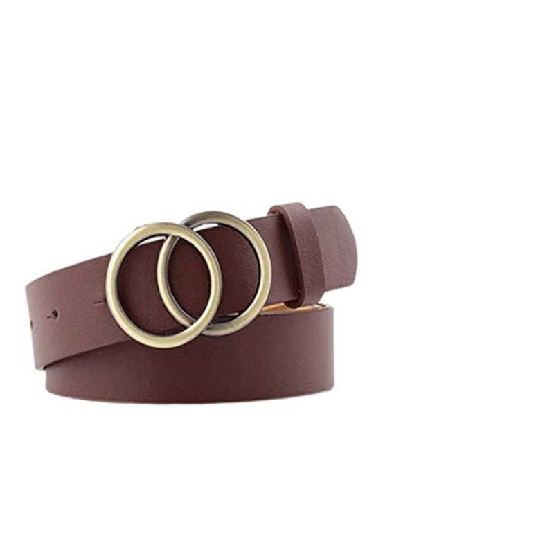PU Leather Gold Waist Belt for Women Double Rings Buckle Wide