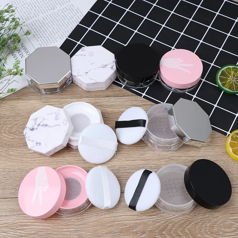 11types Cosmetic Travel Makeup Jar Sifter Container Portable Plastic Powder Box Handheld Empty Loose Pot With Sieve Puff | Красота и