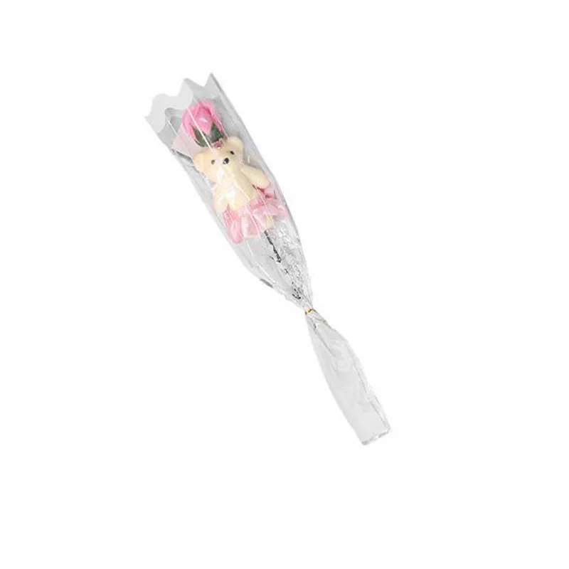 Подарок на день Святого Валентина искусственные цветы романтические Искусственные розы Букет один прекрасный медведь для дома свадебный Декор Сделай Сам поставки - Цвет: Розовый