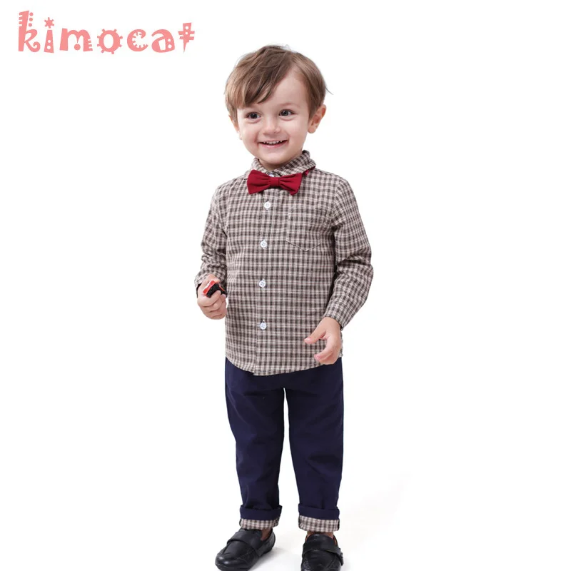 Kimocat/одежда для малышей осенне-весенний Костюм Джентльмена для свадебной вечеринки модная футболка+ брюки с поясом+ галстук, комплект одежды для мальчиков