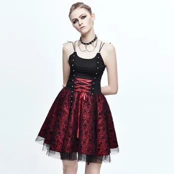 

Devil Fashion Women's Gothic Lolita Dresses Ball Gown Lace Up Rivets Short Dresses Sexy Sleeveless Party Evening Dress