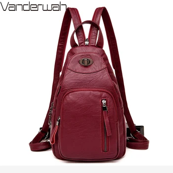 

Multifunctio Women Backpack Soft Leather Backpacks Female School Leisure Chest Shoulder Bags For Teenager Girls Travel Back Pack