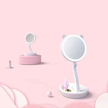 

Makeup Mirror with LED Vanity Mirror, Magnified Collapsible Mirror, Battery-Powered Stand for Desktop Bedroom Travel