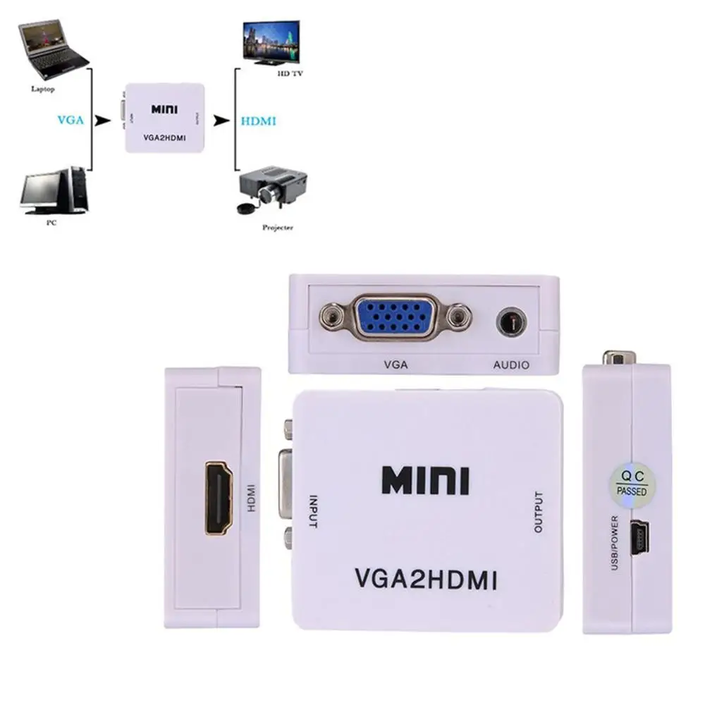 VGA в HDMI Мини Full HD видео 1080P аудио конвертер адаптер для ПК DVD