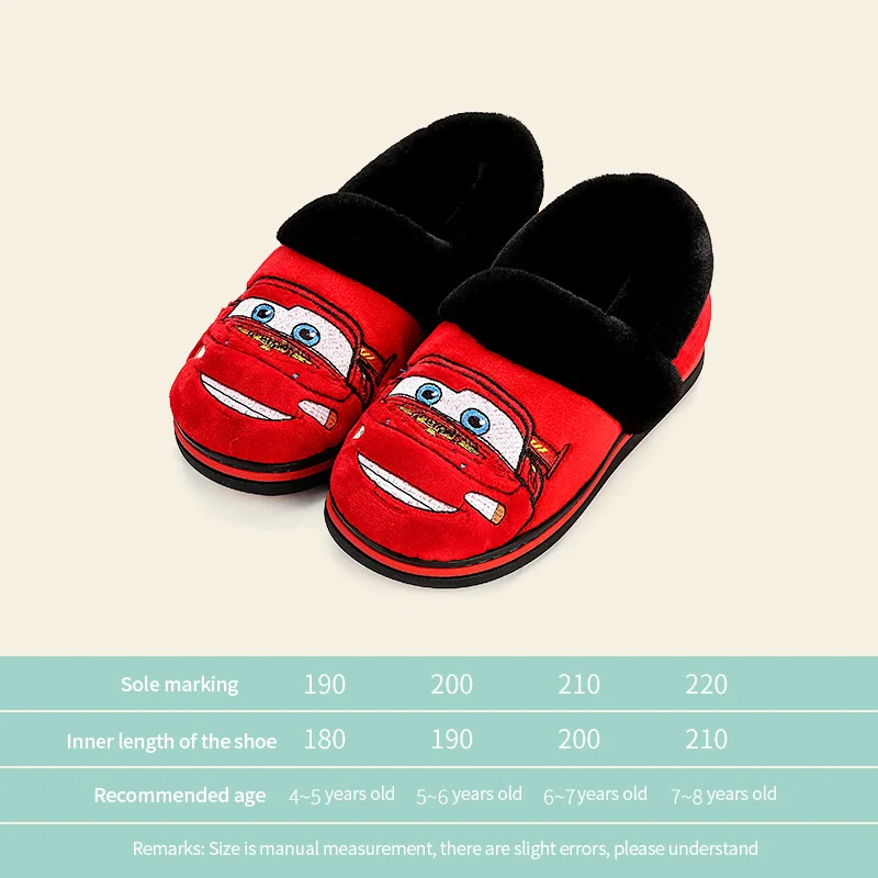 Disney Children Cotton Slippers Winter Cartoon McQueen Car Cotton Shoes Home Soft Cotton Slippers