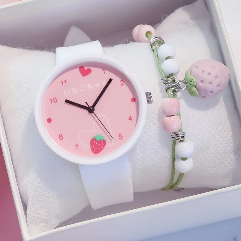 

Creative Girl's Watches Lovely Strawberry Dial Design Cartoon Watch for Kids Silicone Strap Wristwatch