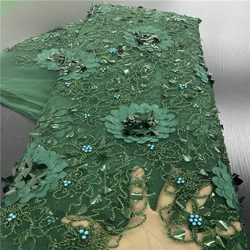 

High Quality African Net Lace Fabric French Tulle Embroidery Lace Fabric With Sequins Lace Fabric For Women 5yards GD2640B-2