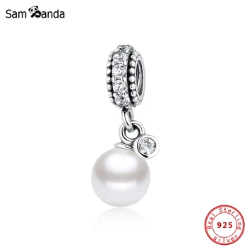 Authentic 100% 925 Sterling Silver Bead Charm Luminous Elegance White Pearl Pendant Fit Original Bracelets & Bangles DIY Jewelry 1