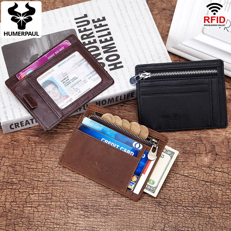 Унисекс RFID карты держатель верхний слой коровьей мужской кошелек женский кошелек на молнии портмоне Ретро стиль мини кошелек