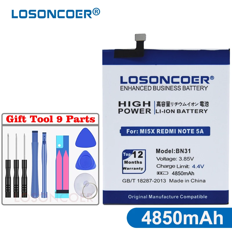 

LOSONCOER 4850mAh BN31 Battery For Xiaomi Mi5X Mi 5X Redmi Note 5A Pro 5A For Xiaomi Mi A1 / Redmi Y1 Lite Battery