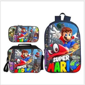 

3Pcs/Set Anime Super Mario School Bags For Boys Girls Fashion Cartoon Children Shoulder Backpack Kids Mochilas Set Gifts