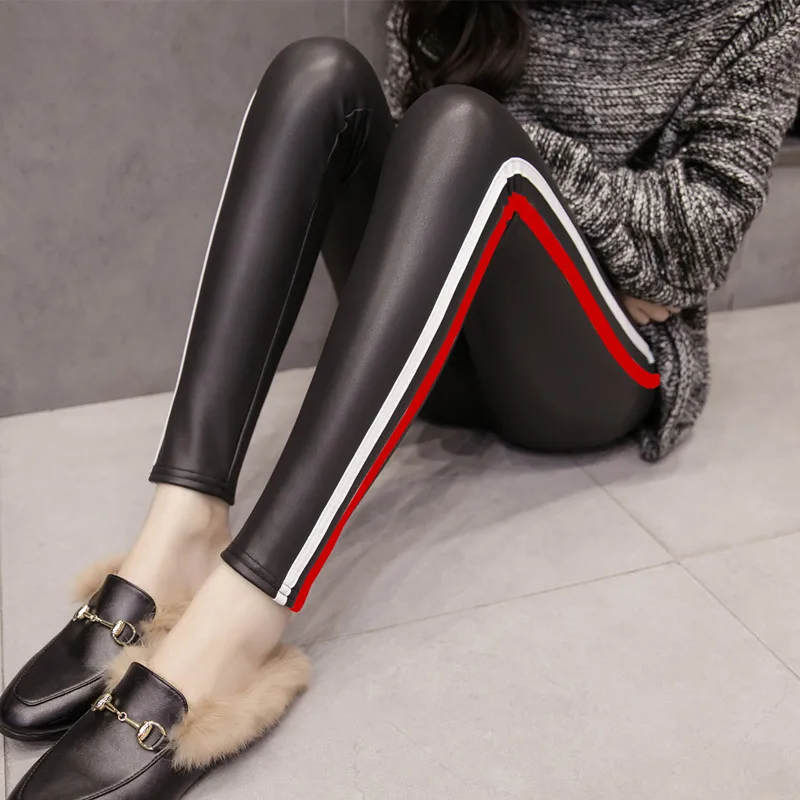 Shijia/женские спортивные штаны из искусственной кожи на осень и зиму, сохраняющие тепло, с высокой талией, обтягивающие тонкие джинсы с низкой талией, женские брюки, новинка года