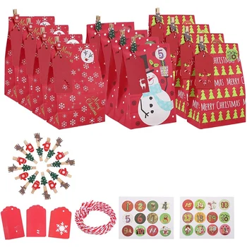 

24 Gift Bags Set, Kraft Paper Bags To Fill, Christmas Advent Calendar for Sweets and Weddings