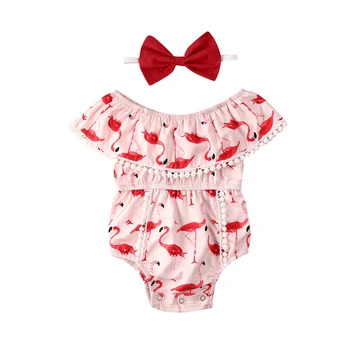 

2020 Infant Newborn Baby Girl Flamingo Cartoon Tassel Ruffled Romper Jumpsuits Sleveless Sunsuit Summer Outfits Baby Clothing