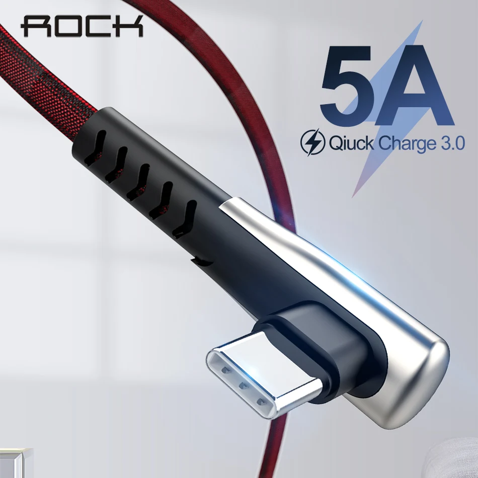 ROCK usb type C кабель для samsung S10 huawei P30 Pro QC3.0 5A Быстрая зарядка type-C Supercharge USB-C зарядное