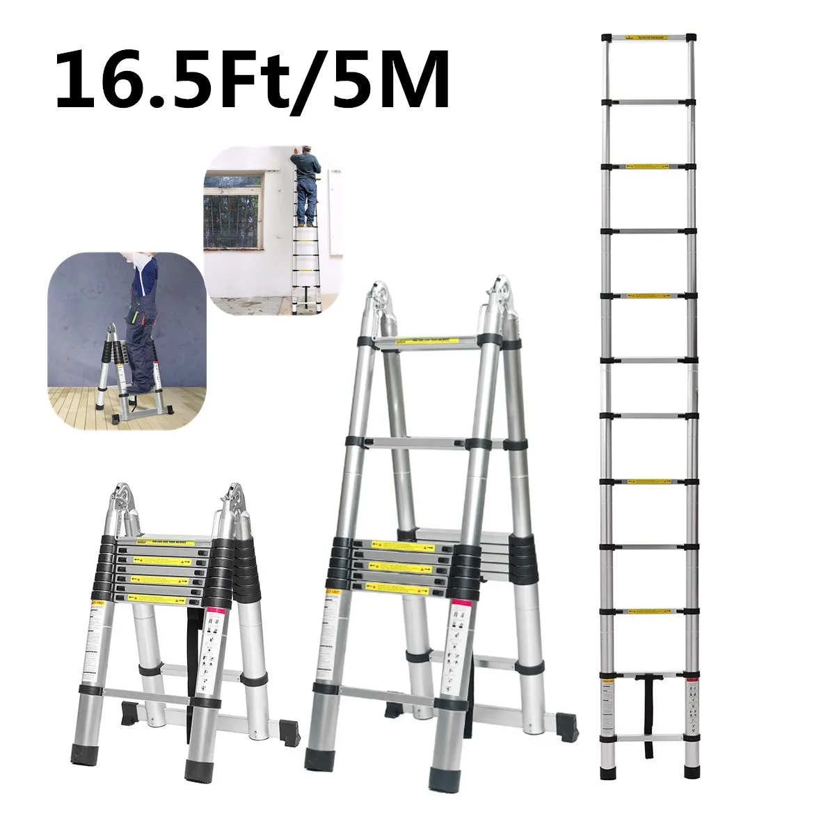 

Dual-Use 5m 16.5Ft Ladder Telescopic Herringbone Ladder Alloy Aluminium Multifunctional Single Extension Ladder Tools Home