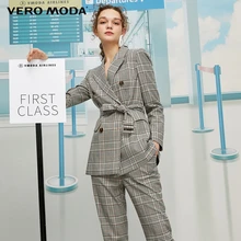 Vero Moda женский двубортный клетчатый пиджак в винтажном стиле с лацканами | 319408515