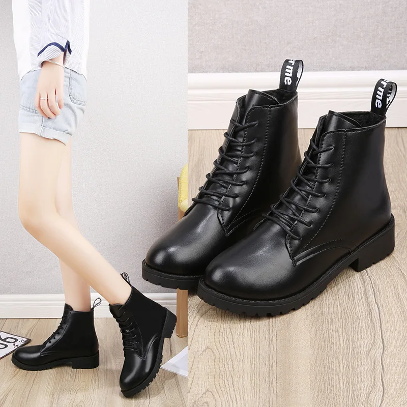 Classic Women's Boots 2020 Winter Motorcycle Ankle Boots Wedges Female Lace Up Platforms Spring Black Work and Safety Shoes