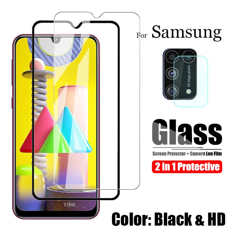 2 в 1 Защитное стекло для Samsung M31 M21 M11 Защита экрана Galaxy M30S M30 камера Len пленка HD и