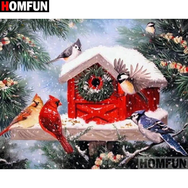 HOMFUN Diamond Painting &quotBird house Snow scene&quotCross Stitch Custom Photo Embroidery Square Round Drill Home Decor A27828 | Дом и сад