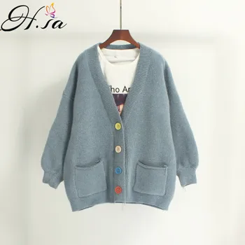 

H.SA 2019 Women Winter Sweater and Cardigans Harajuku Loose Warm Cardigan Women Lantern Sleeve Mohair Long Sleeve Winter Coat