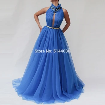

Kaftans Blue Evening Dresses High Neck Elegant Dress Party Prom Evening Gowns Long Abendkleider Robe De Soiree Abiye