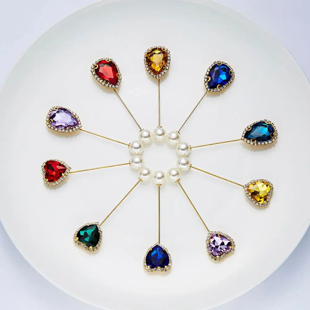 

Drop-shaped Heart Shape New Long Crystal Rhinestone Pearl Word Pin Brooch Female Elegant Personality Brooch Cardigan Accessories