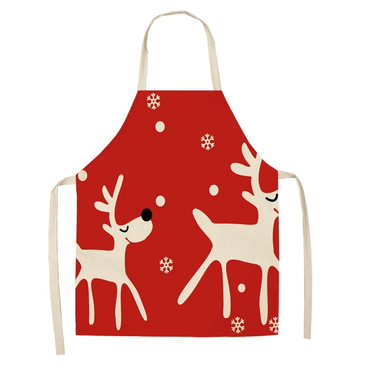 Parent-child Kitchen Apron Europe and America Merry Christmas Printed Sleeveless Cotton Linen Aprons for Men Women Home Cleaning