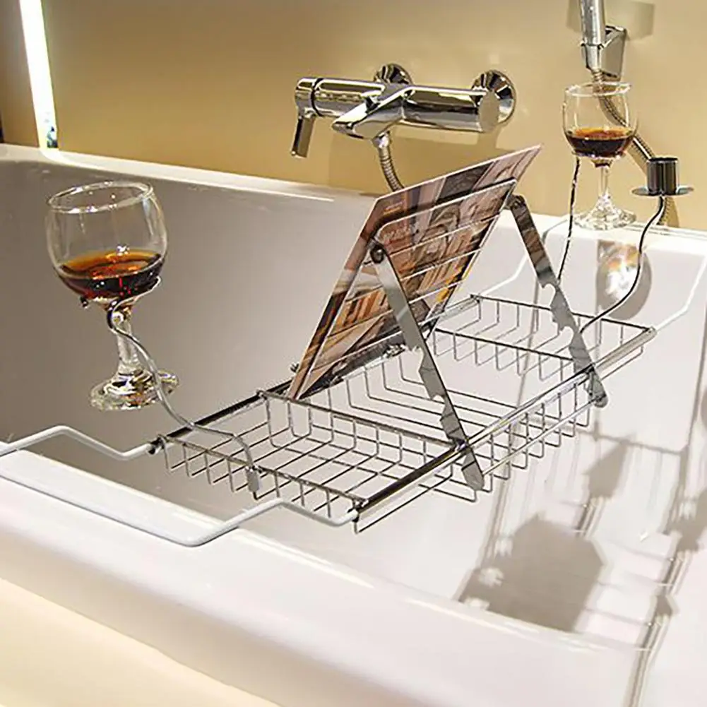 Carbon Steel Solid Color Self Draining Bath Caddy Tray Easy Clean Bath Basin Caddy Practical for Bathroom
