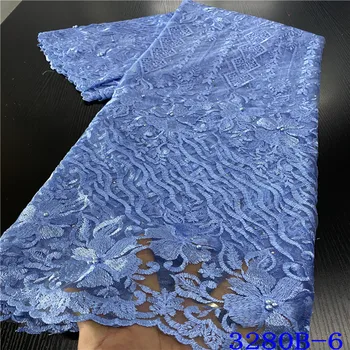 

Sky Blue Nigerian Lace Fabric Embroidery French Tulle Mesh Lace Fabric With Stones&Beads Nigerian Net Lace For Wedding GD3280B-6