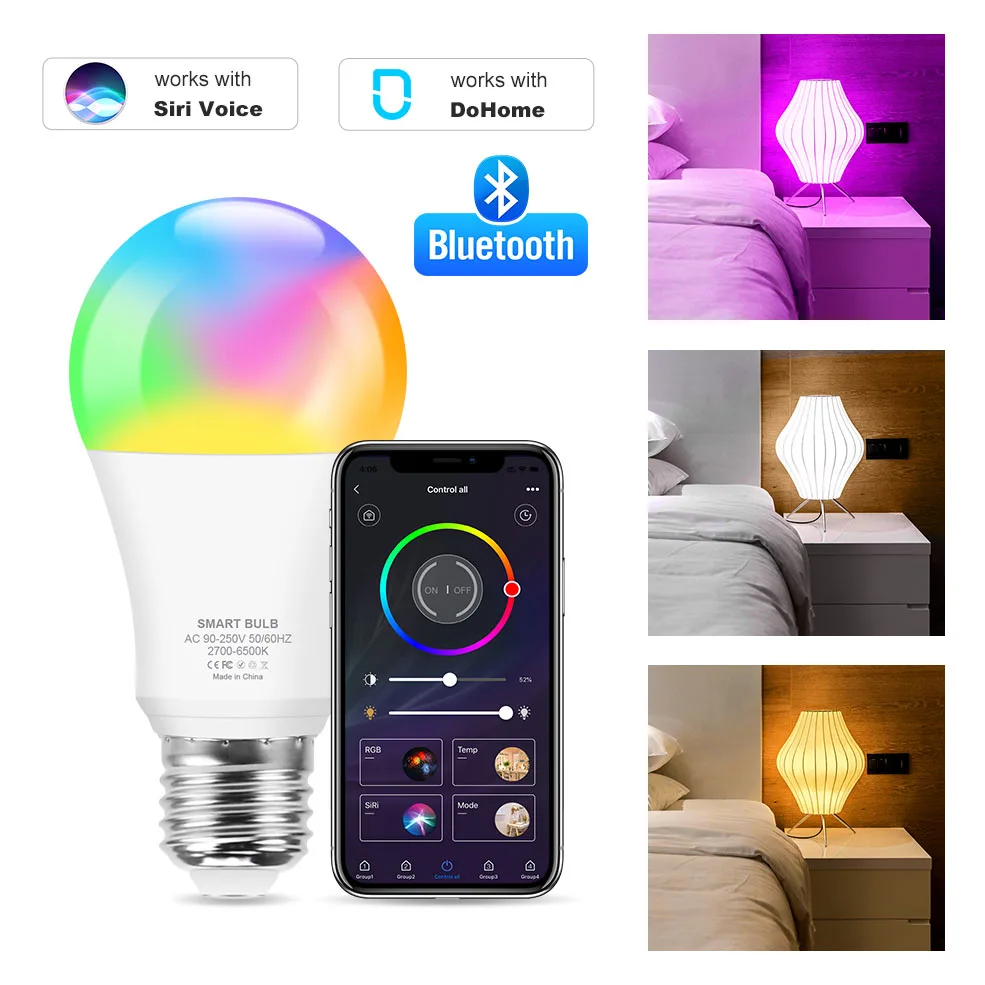 Bluetooth Смарт-лампа E27 RGB + холодный белый теплый светодиодный светильник с