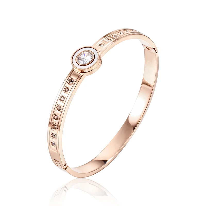 

New Arrival Hot Women 316 Stainless Steel Rose Gold Spring Shell Bangle Crystals High Quality Ins Bangle Wedding Jewelry Gift