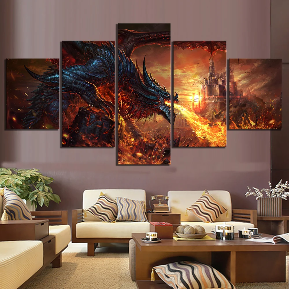 5 pcs diamond painting Fire Dragon castle Full Square Round resin drill mosaic Diamond embroidery sale Cross-stitch wall art