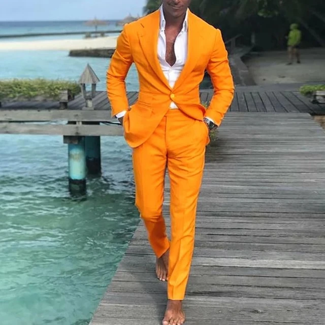 trabajo duro Sin alterar Profecía Traje naranja ajustado para hombre, esmoquin de negocios, Blazer Formal  para novio, boda, graduación, 2 piezas, ropa de trabajo masculina _ -  AliExpress Mobile