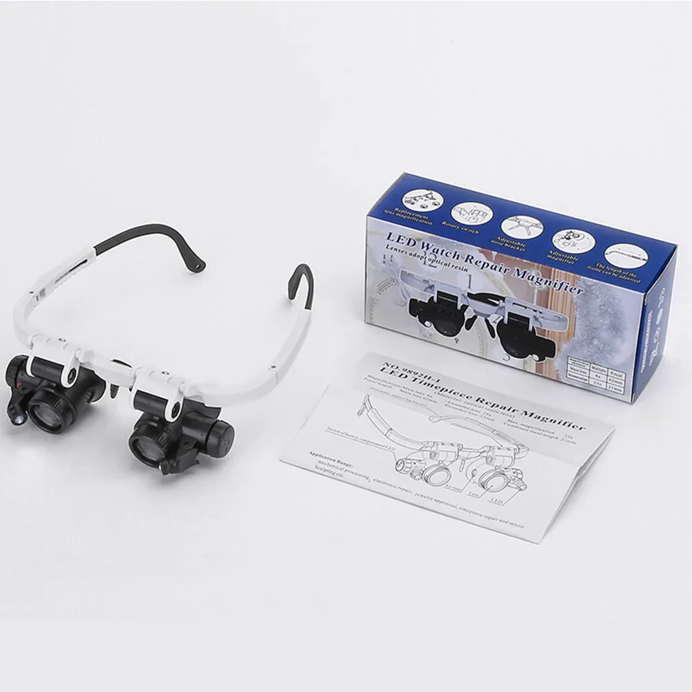 Double Eye Glasses Retractable Durable Watch Repair 8X 23X Measurement Loupe Portable Tool ABS Head-mounted Magnifier Led Lens