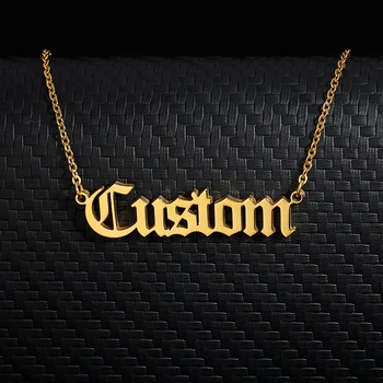 

Personalized Old English Custom Name Necklaces For Women Men Gold Silver Color Stainless Steel Chain Pendant Necklace Jewelry