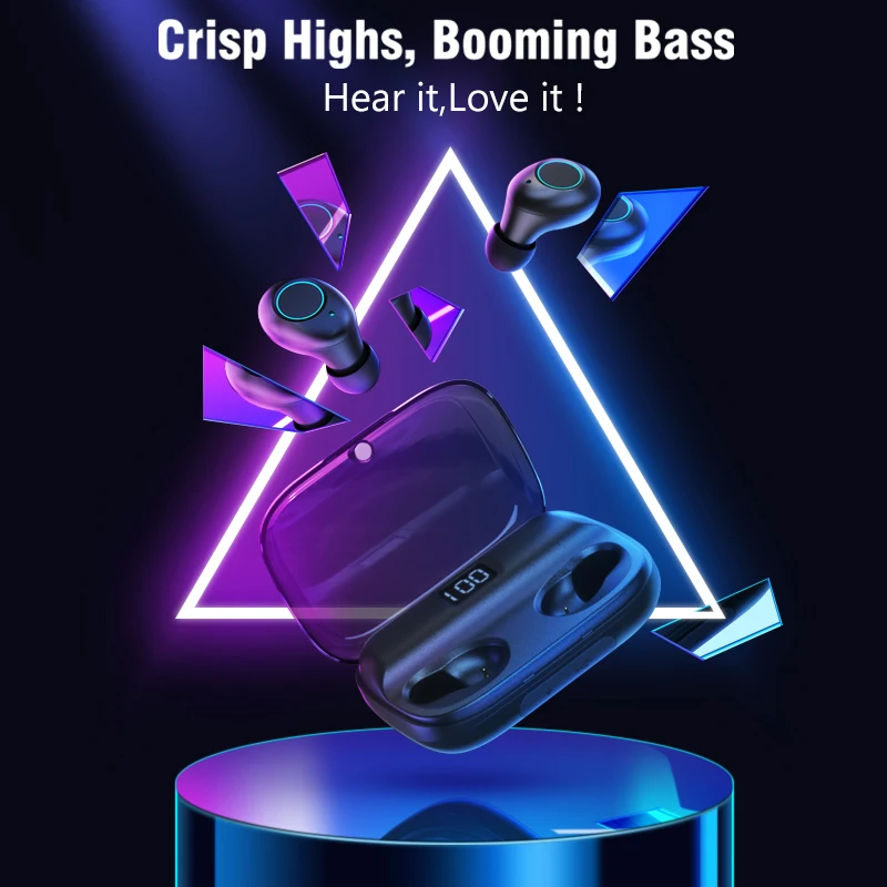 Bluetooth 6D Earphon TWS 5.0 Wireless Headphonese IPX6 Waterproof Stereo Earbuds Sports Headset  LED Wireless Earphones