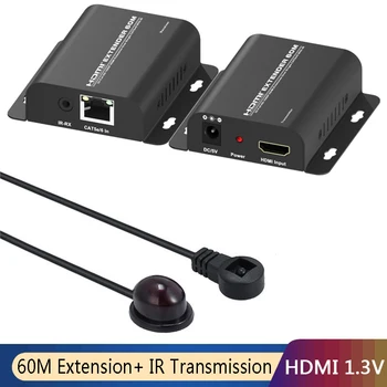 

3D 1080P 60m HDMI Extender HDMI Repeater Over Cat 5e 6 6a Cat7 Ethernet Cable with One-way IR Rj45 Transmitter TX RX Extender