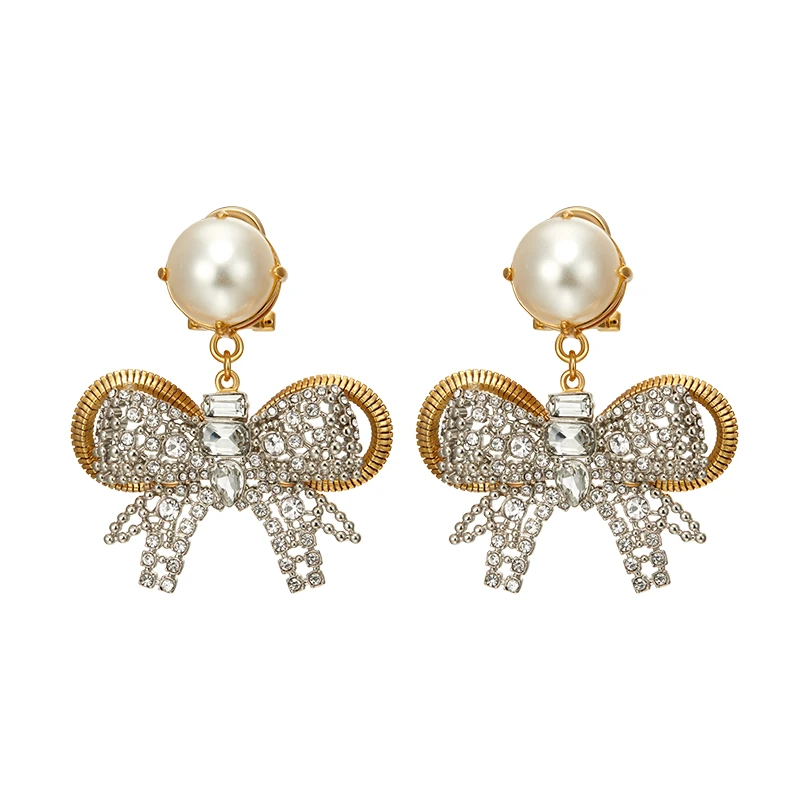 

Timeless Wonder Glam Crystal Stone Bowknot Pearl Drop Earrings Women Jewelry Statment Gothic Boho Top Runway Gown Gift Rare 3516