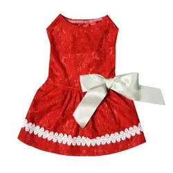 Милая рубашка для собак с красным бантом, кружевное платье для собак, одежда для домашних животных, свадебное платье, юбка, одежда для