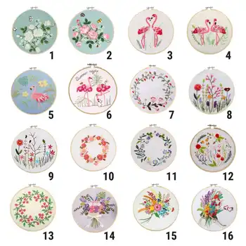 

16 Patterns DIY Embroidery Flower Handwork Needlework for Beginner Cross Stitch Kit Ribbon Painting Hoop Home Decoration Gift