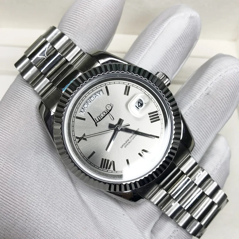 Reloj de pulsera de lujo con esfera plateada y números romanos U1, pulsera de mano de calidad AAA con cristal de zafiro de 40mm, deslizamiento automático y suave de segunda mano